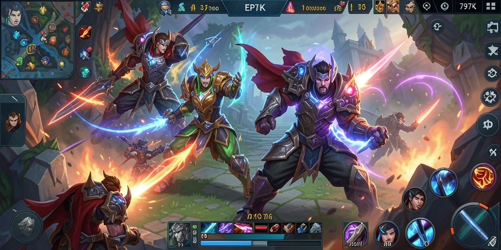 Screenshot 797K menampilkan aksi pertempuran seru di arena MOBA.