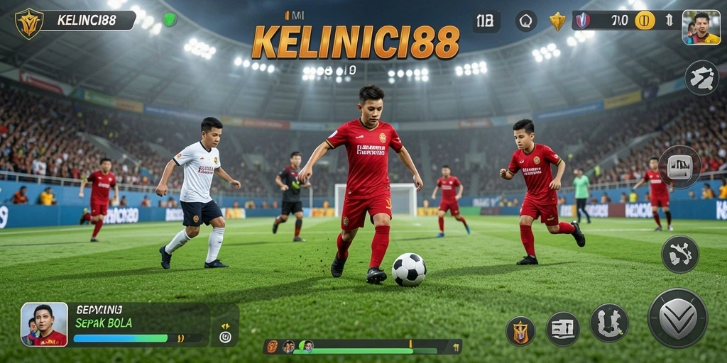 Tampilan gameplay KELINCI88 menampilkan aksi pertandingan sepak bola yang seru.