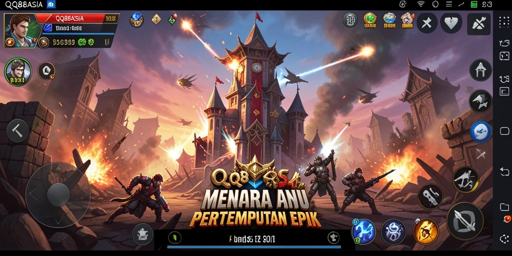 Tampilan gameplay menarik dalam QQ88ASIA dengan berbagai menara strategi.