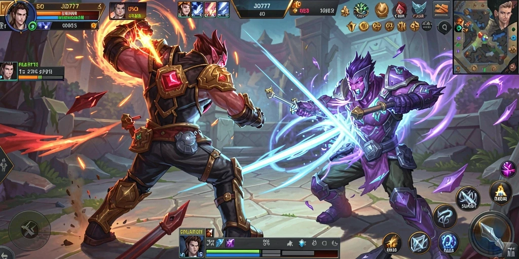 Screenshot gameplay SJO777 yang menarik dan seru di arena MOBA.