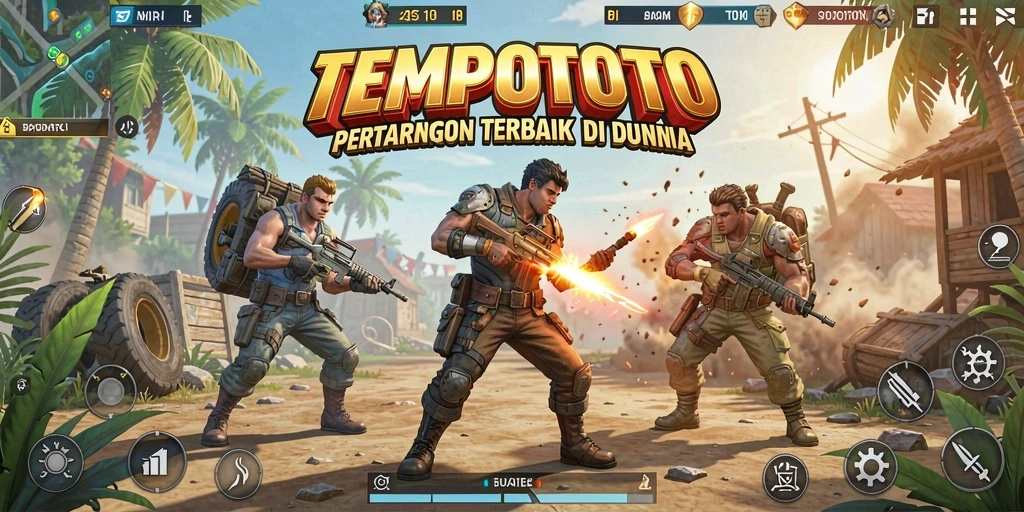 Tangkapan layar dari gameplay TEMPOTOTO yang menampilkan aksi pertarungan seru.