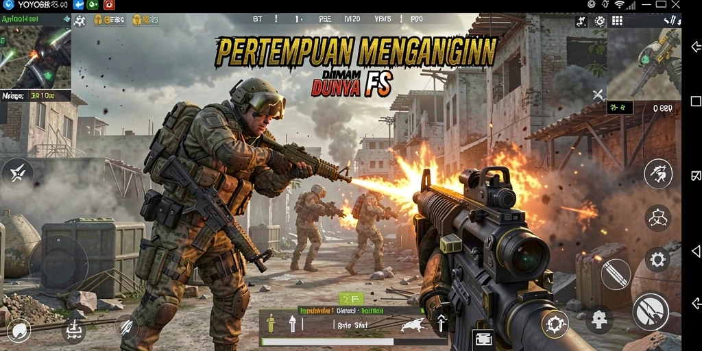 Tampilan gameplay menegangkan dari YOYO88 di medan perang FPS.